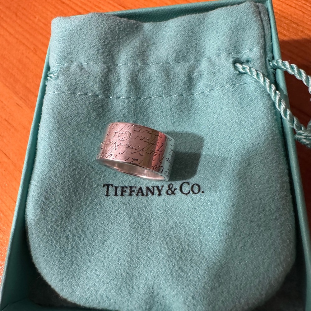 Tiffany & Co. Sterling Silver Engraved Wide Band Ring